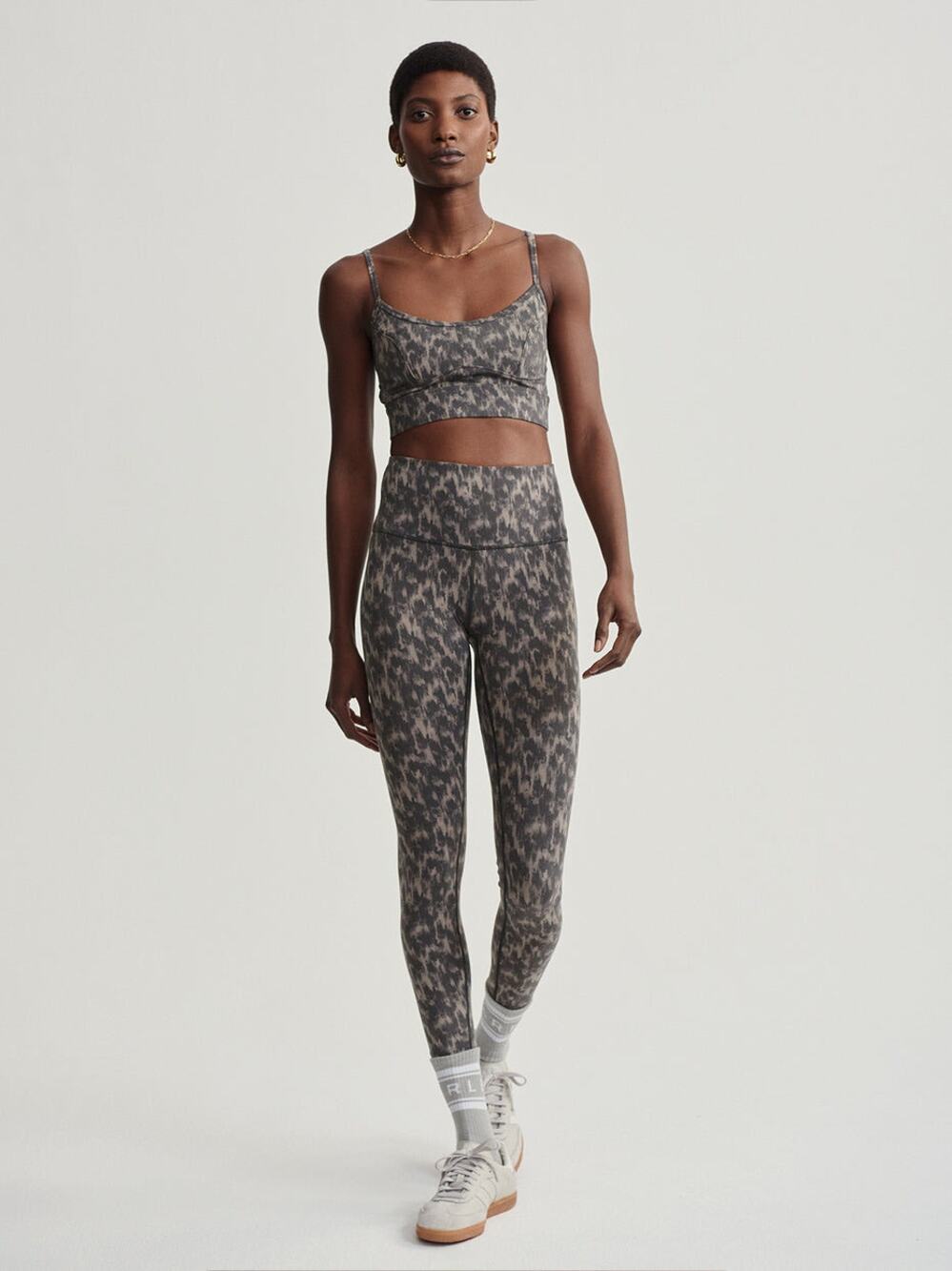 Varley Let's Move High Rise Leggings Blk Brown Abstract Animal Print Sz S Yoga